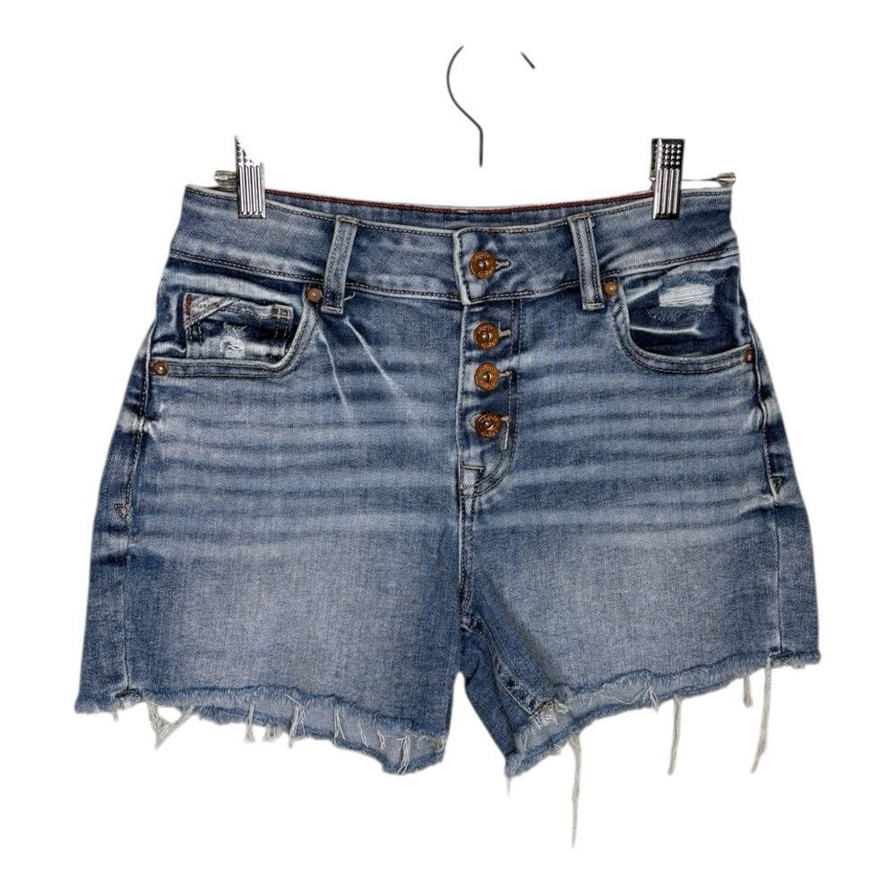 Edgely High Rise Button Fly Distressed Denim Shorts Size 0 Cutoff Frayed Hem
